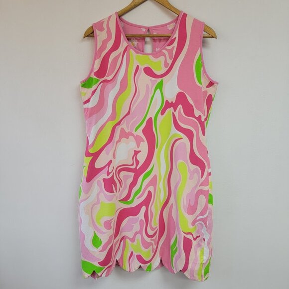 Ana Clare Reversible Sleeveless Dress Size L Pink Floral Abstract Scalloped Hem - Picture 2 of 12